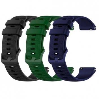Pack de 3 Correas de Silicona para Reloj 18mm - Verde Militar, Azul Oscuro, Negro
