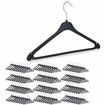 Pack 120 Perchas de Plástico con Gancho Giratorio para Camisas, Blusas y Pantalones - Color Negro