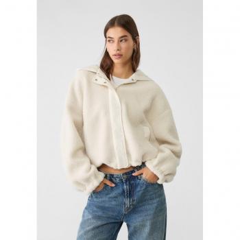 Ecru Hooded Faux Shearling Lined Jacket M