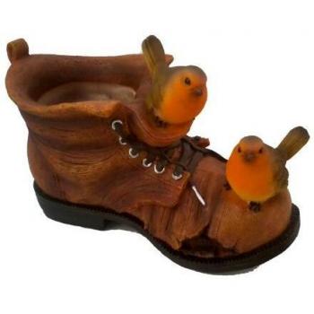 Rouge-gorges sur Pot de fleurs en forme de bottes Taille M