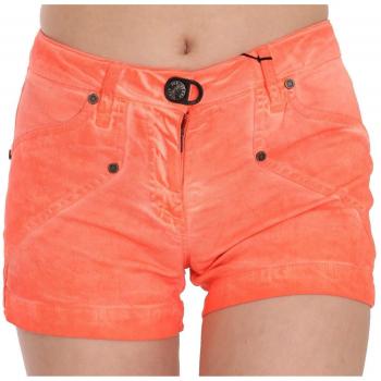 Orange Mid Waist Cotton Denim Mini Shorts