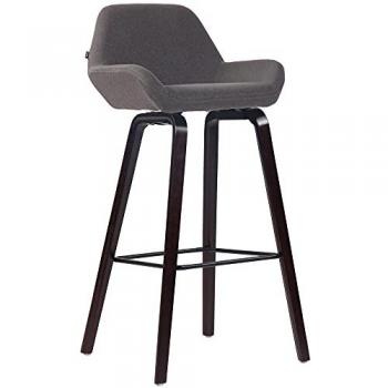Taburete de Bar Newnan con Estructura de Madera, Tela Gris Oscuro, 4 Patas y Reposapiés