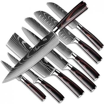 Dfito Juego de Cuchillos de Cocina, 9.5-20cm en Caja de Acero Inoxidable 440A Cuchillos Japoneses Ultra Afilados con Fundas, Juego de Cuchillos de 8 Piezas para Cuchillos Cocina Chef Profesional