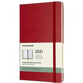 Agenda semanal 12 meses grande tapa dura roja escarlata 2021 Moleskine