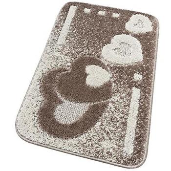 Alfombra de baño suave antideslizante absorbente con diseño de corazones beige 50x110 cm