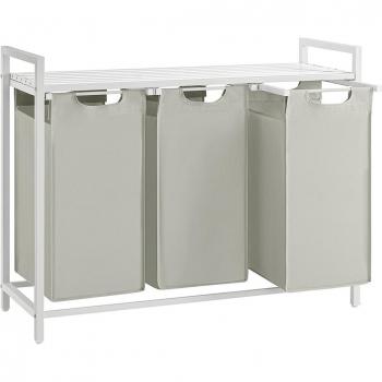 Cesto para Ropa Sucia VASAGLE, Cesta Colada con 3 Bolsas Extraíbles de Tela Oxford, Estante y Marco Metálico, Capacidad Total de 114 L (3 x 38 L), Dim