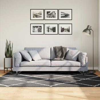 Alfombra Shaggy PAMPLONA de pelo largo moderna negra y crema 140x200 cm