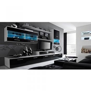 Mueble Contemporáneo Alfa II con LED para Salón - Blanco/Negro - 250x194x42 cm - Gran Capacidad de Almacenaje