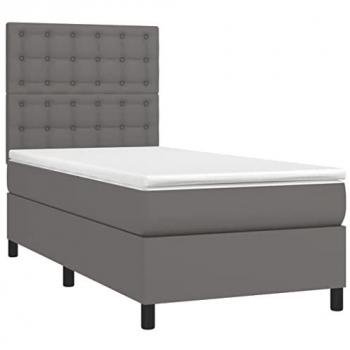Cama box spring con colchón viscoelástico de espuma, protector, muelles ensacados, adaptable y reversible en cuero sintético gris 80x200 cm