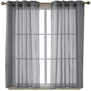 Doconovo Visillos Cocina Ventanas Efecto Lino para habitación Juvenil Niña Niño con Ojales Conjunto de 2 Paneles 140 x 175 cm Gris