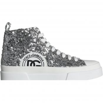 Dolce & Gabbana Sequin High Top Sneakers Silver White Gray Male EU44/US11