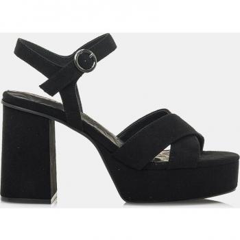 Mustang Sandalias Sindy para Mujer en Color Negro con Altura de Tacón de 9cm, Cierre de Hebilla, Puntera Redonda, Plataforma y Tiras Cruzadas con Tacón Bloque