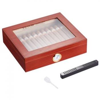 VEVOR Glass Top Cedar Cigar Humidor Box for 10-25 Cigars with Hygrometer and Divider