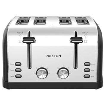 Tostadora Prixton 4 Ranuras Extragrandes 1900W Acero Inoxidable Negro con 7 Niveles de Tostado y Función Descongelar/Recalentar