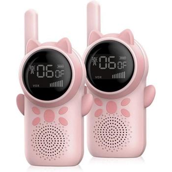Walkie Talkies Infantiles DAM D25, Alcance de 1-3 km, Pantalla a Color de 1.5'', 99 Códigos de Grupo Encriptados, Luz LED, Incluye 2 Unidades,