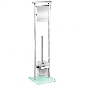 Garnitura de Baño Debar - Soporte para Escobilla y Porta Papel Higiénico, Acero Inoxidable y Vidrio Templado, 73x18 cm, Diseño Moderno