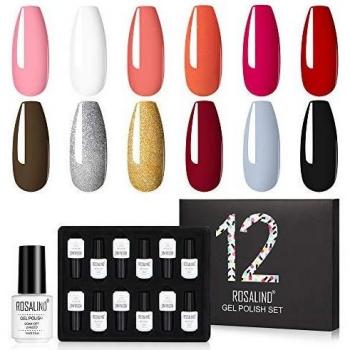 ROSALIND Esmaltes Semipermanentes de Uñas Brillante en Gel UV LED, 12pcs Kit de Esmaltes de Uñas en Gel Soak Off Pintauñas Permanente 7ml