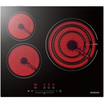 Placa Vitrocerámica Infiniton VIT3SN30 con 3 Zonas de Cocción, Control Electrónico y Táctil Frontal, Panel Slide Touch Control (STC), Acabado Cristal Negro