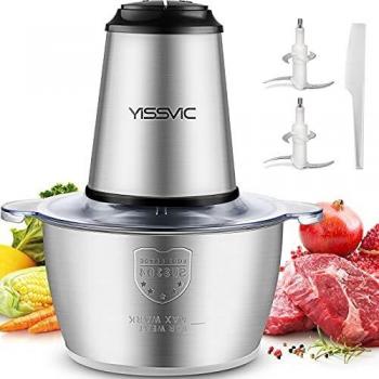 YISSVIC Picadora Eléctrica Picadoras de Carne 500W y Capacidad 2L Verduras y Frutas Minipicadoras de Alimentos con 2 Cabezales y 8 Cuchillas