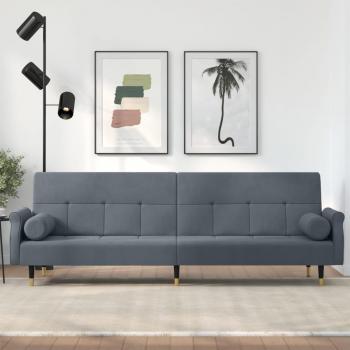 Sofá cama terciopelo gris oscuro con cojines incluidos