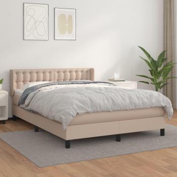 Cama Box Spring con Colchón de Cuero Sintético Cappuccino 140x200cm
