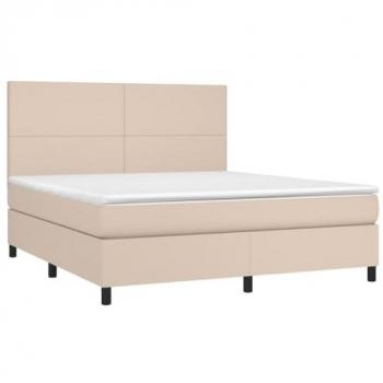 Cama Box Spring 180x200cm con Colchón y LED en Cuero Sintético Capuchino
