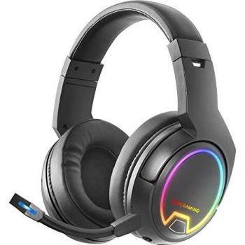 Mars Gaming MHW-100 Negro, Auriculares Inalámbricos ARGB Flow, Micrófono ENC Extraíble,Cancelación