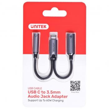 Adaptador Unitek USB-C - Minijack 3,5mm, USB-C 60W