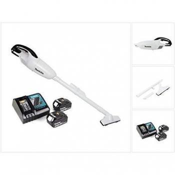 Aspirador a batería Makita DCL 180 RTW 18V color blanco + 2 baterías de 5,0 Ah + cargador
