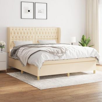 Cama box spring suave con colchón de tela color crema 180x200 cm