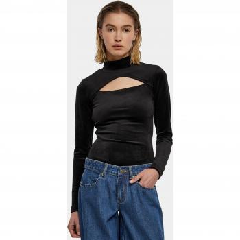 Urban Classics Ladies Velvet Cut-Out Turtleneck Bodysuit - Black Slim Fit