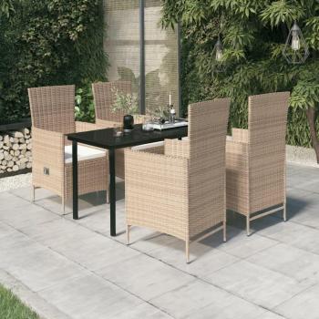Beige 5-Piece Garden Dining Set with Cushions