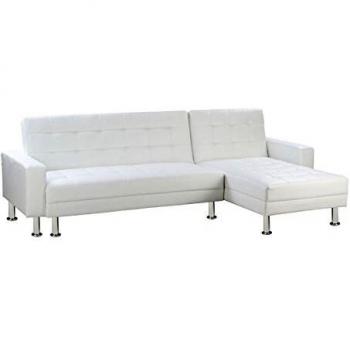 Sofá esquinero convertible Theo - imitación piel color blanco - 4 plazas