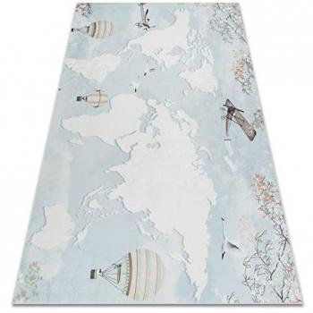 Alfombra Lavable Antideslizante para Niños 1163 Mapamundi Azul 160x220 cm