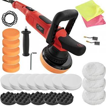 Pulidora Excéntrica Tectake K7250B - Máquina Orbital Profesional con Velocidad Regulable, Diseño Delgado y Set de 25 Accesorios