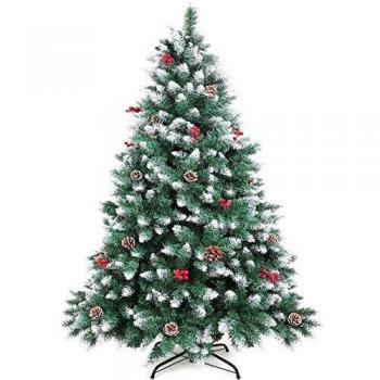 WEWILL Árbol de Navidad Artificial 180CM Árbol de Navidad Nevado con Conos de Pino Decorados y Bayas Rojas Pino Blanco Natural para Decoraciones