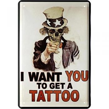 I Want You to get a Tattoo Alemán Cartel de chapa 20 x 30 Retro Chapa 1494