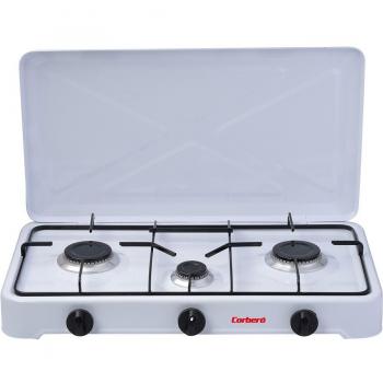Corberó CHOR300 Hornillos Sobremesa Dimensiones 90 x 61 x 37, Gas Butano, Color Blanco, 3 Zonas de Gas, Tapa de Los Fogones de Metal, Parrilla de Esmalte, 1,8-5,4 Kw de Poténcia Máxima