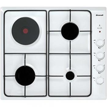Placa Mixta de Cocción Brandt BPE 6411 WM - Vitrocerámica Gas y Eléctrica 58cm, 4 Fuegos, Blanco