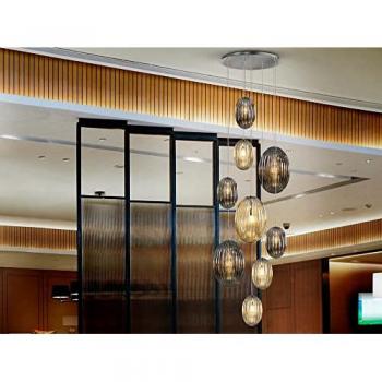Lámpara Colgante Moderna Ovila 9 Luces LED Regulable con Pantallas Ovaladas en Cognac y Gris Humo, Control Remoto