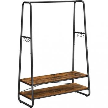 Perchero para entrada con 2 estantes y 6 ganchos - estructura de acero, perfecto para dormitorio, disponible en marrón rústico y negro o roble y blanco crema