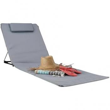 Tumbona Portátil XXL con Cojín, Plegable, Plástico, Gris, 60x195 cm