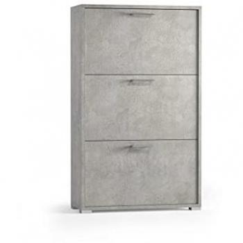 Mueble Zapatero de 3 Puertas con Doble Fondo en Color Gris Efecto Cemento