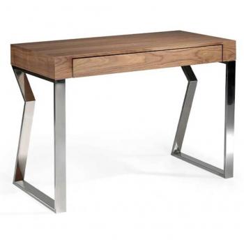 Escritorio fijo Catania de MDF chapado en nogal con patas metálicas y diseño moderno de 120 cm
