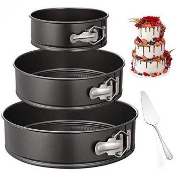 Hbsite moldes para Pasteles,moldes para Horno Pasteles con Forma de Resorte de 3 Piezas con Base Suelta extraíble, Molde para Pasteles Antiadherente de 4/ 7 / 9