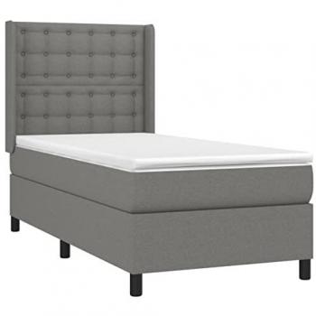 Cama Box Spring con Colchón y Luces LED, Tela Gris Oscuro, 90x200 cm