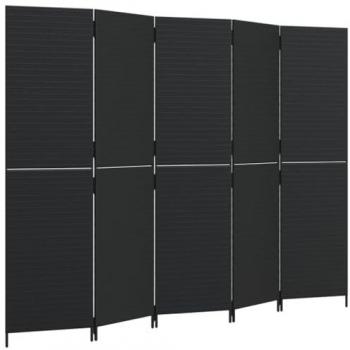 vidaXL Room Divider 5 Panels Black Poly Rattan
