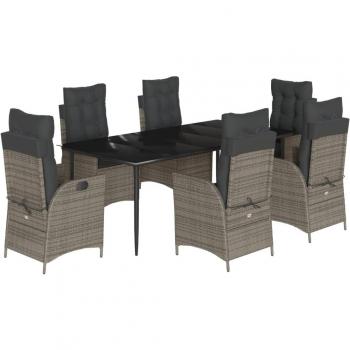 7-Piece Grey Poly Rattan Garden Dining Set with Cushions