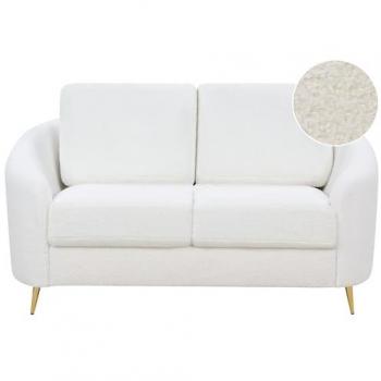 Sofá 2 plazas retro tapizado en bouclé blanco con patas de metal Trosa