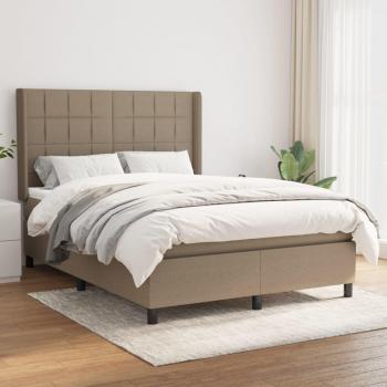 Cama Box Spring con Colchón de Tela Gris Taupe 140x190 cm